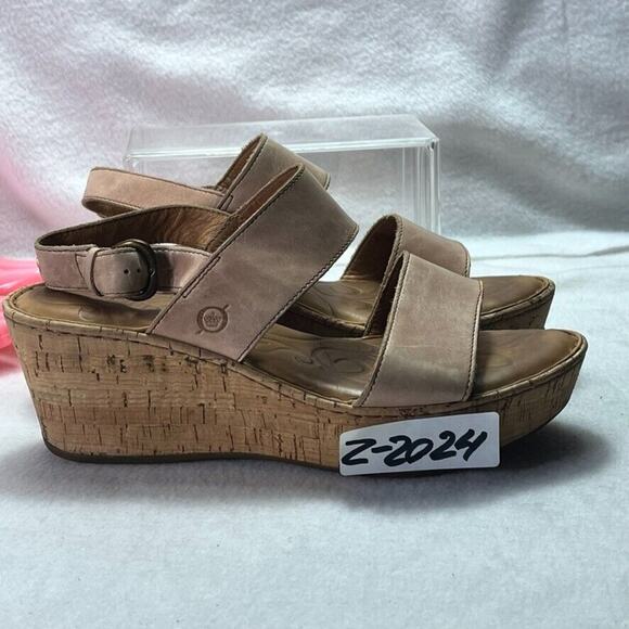 Born Sandals Women 9M Tan Leather Wedge With Ankle Strap Cushioned Comfort Lined - Picture 4 of 12